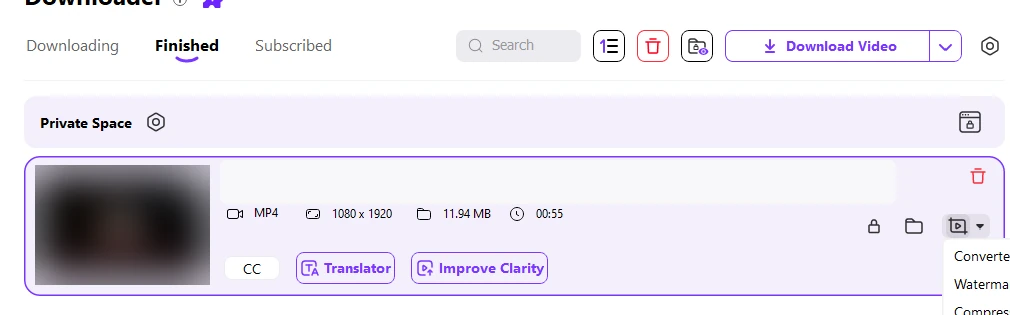 UniConverter Finished tab showing a completed example video item