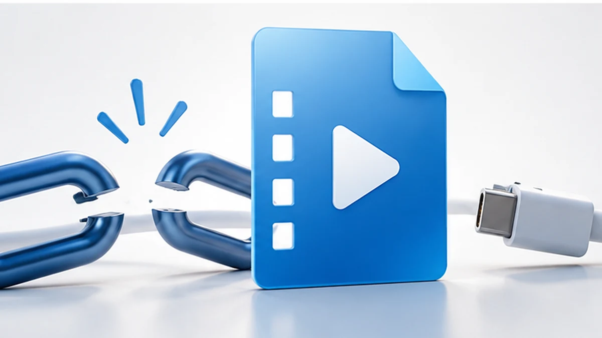 Broken link next to a video file icon illustrating an unavailable source