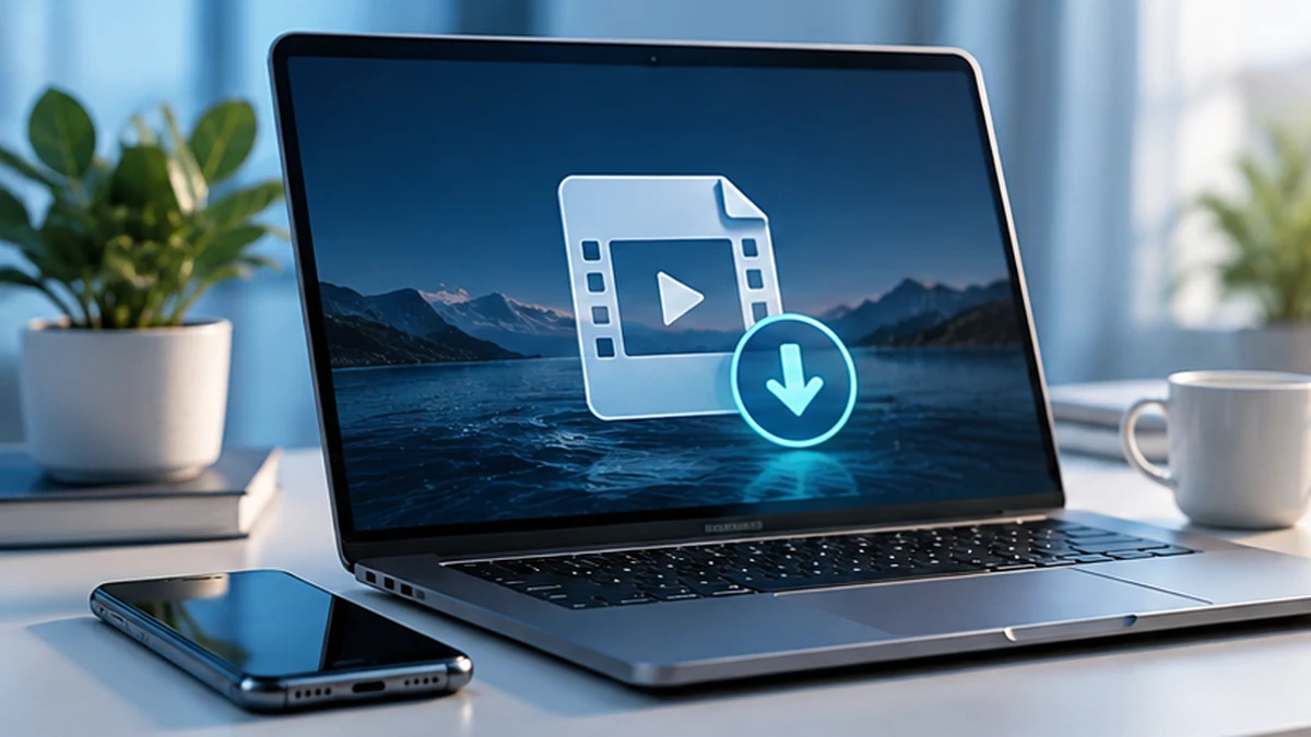 Illustration of a laptop and phone used to save video files