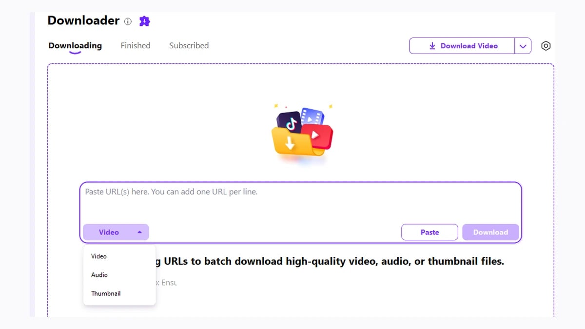 Real UniConverter Downloader Video Audio and Thumbnail selection menu