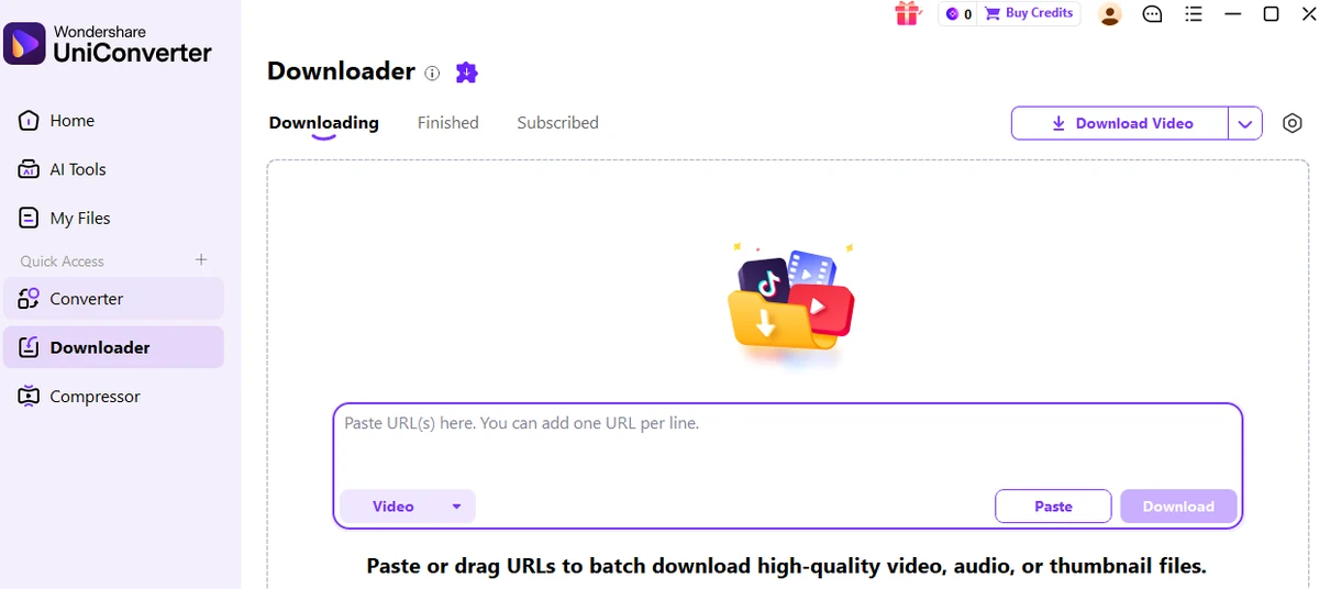 Wondershare UniConverterで動画URLを追加する画面
