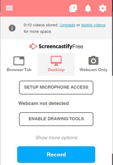 user interface of screen castify