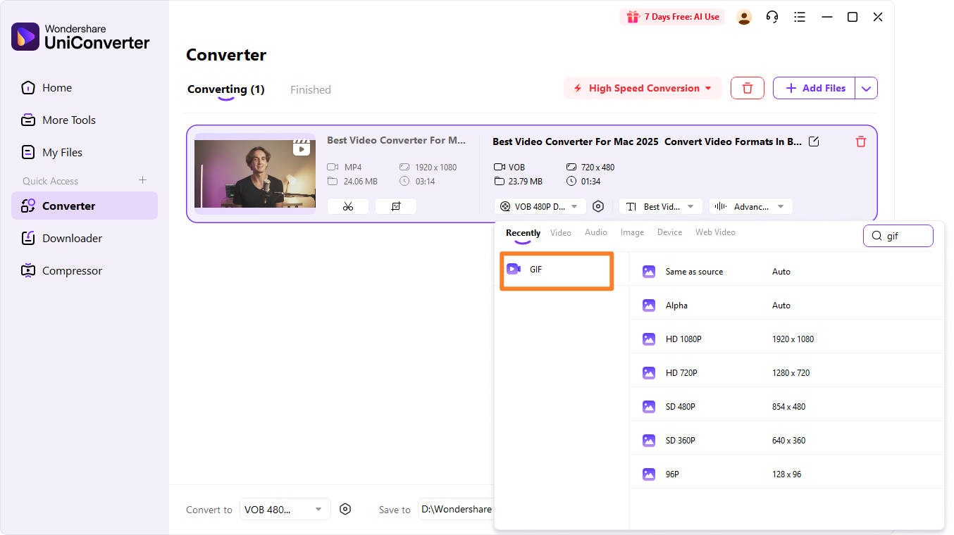 convert ytb to gif export