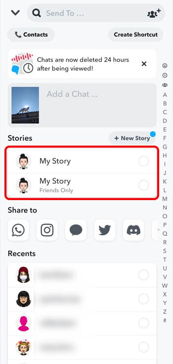 publier la photo/vidéo dans la story snapchat