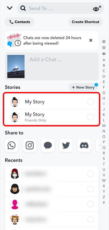 publier la photo/vidéo dans la story snapchat