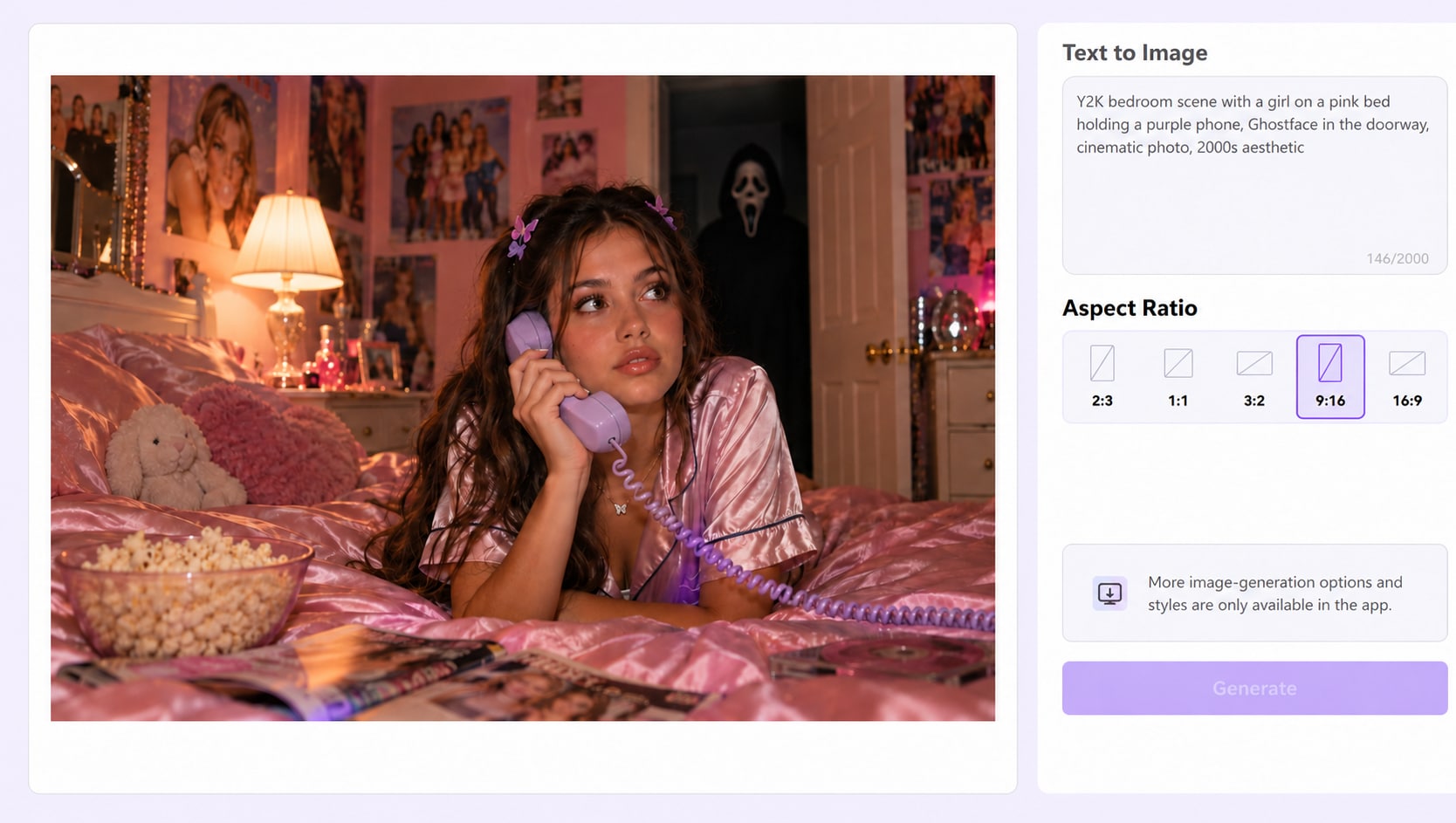Real online generator preview of a completed Y2K Ghostface AI-style image