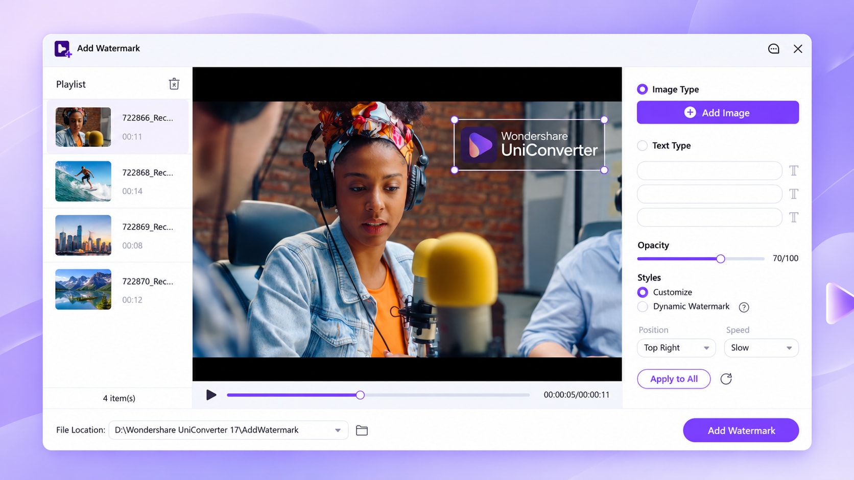 Add a text watermark to video