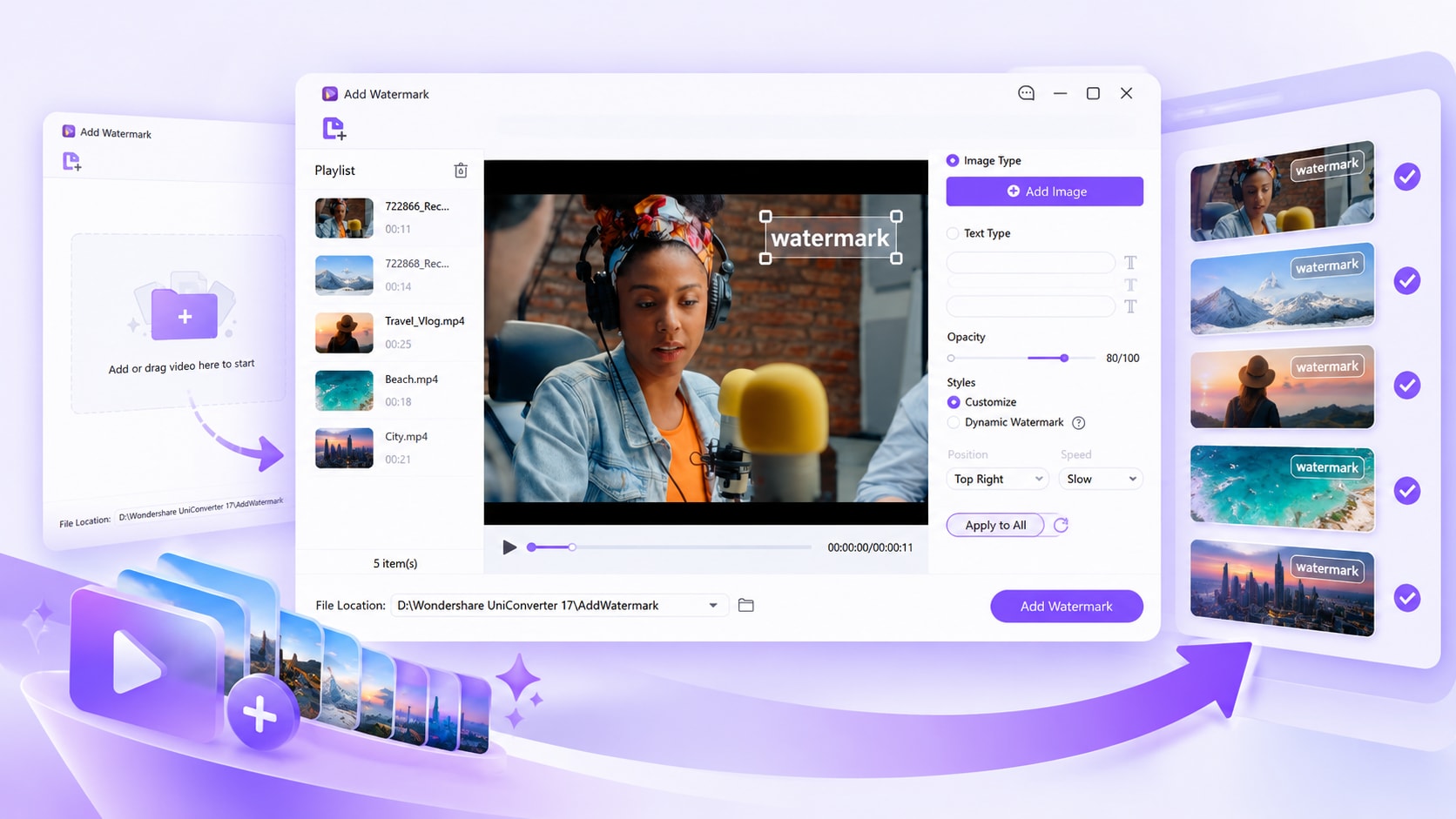 UniConverter Watermark Editor adding a logo watermark to video