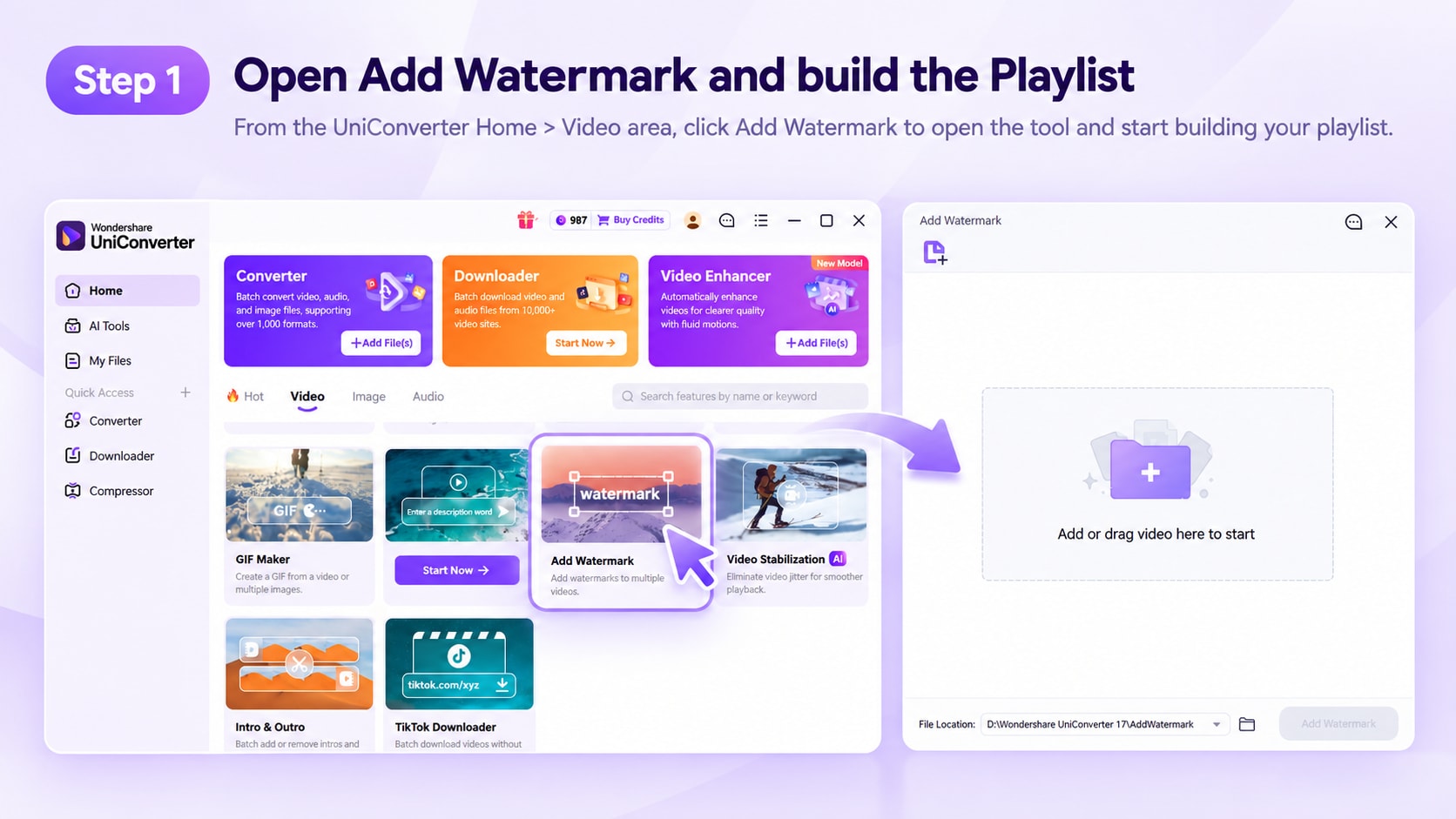 Open Watermark Editor in UniConverter