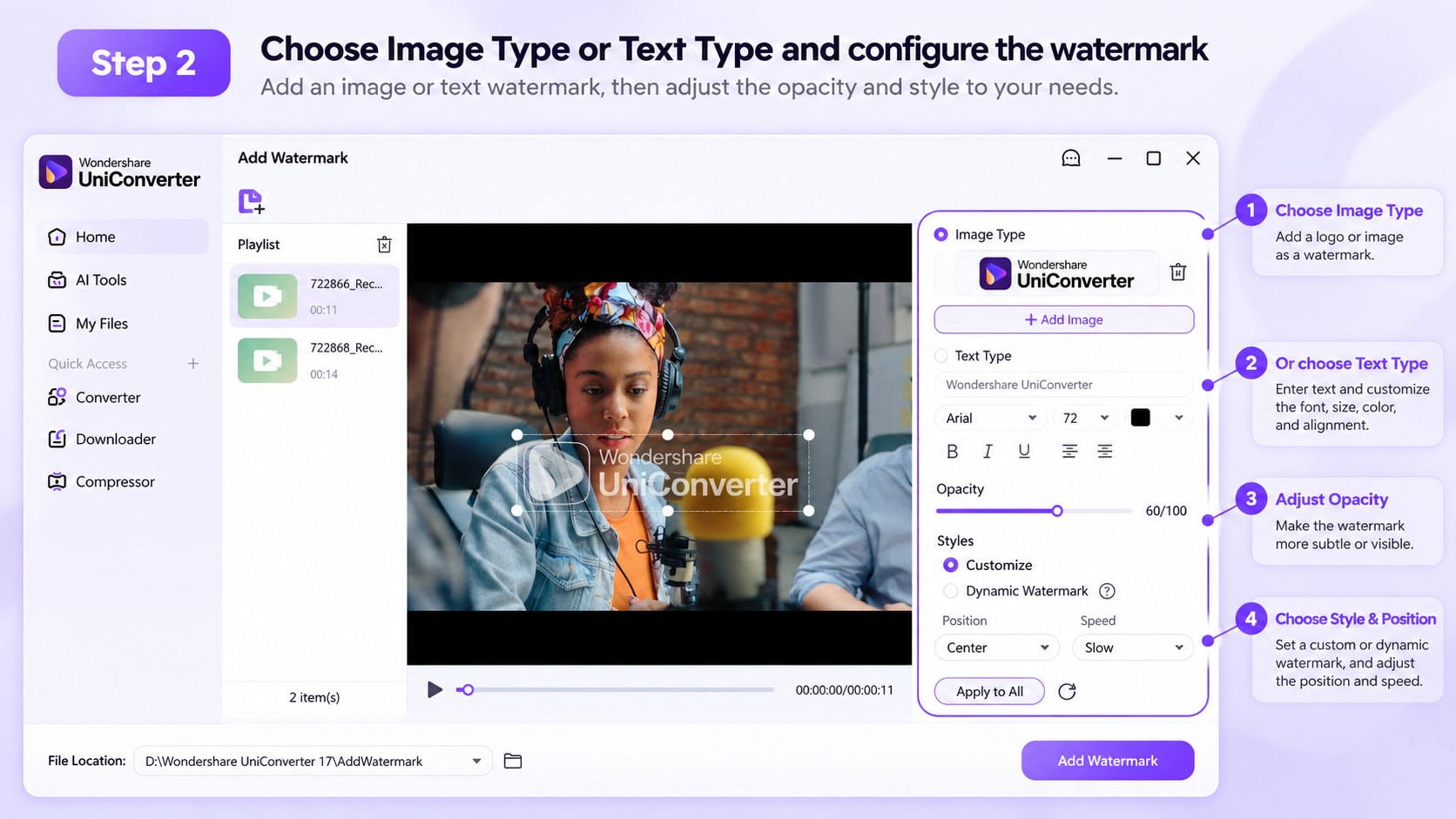 Add multiple videos to UniConverter Watermark Editor