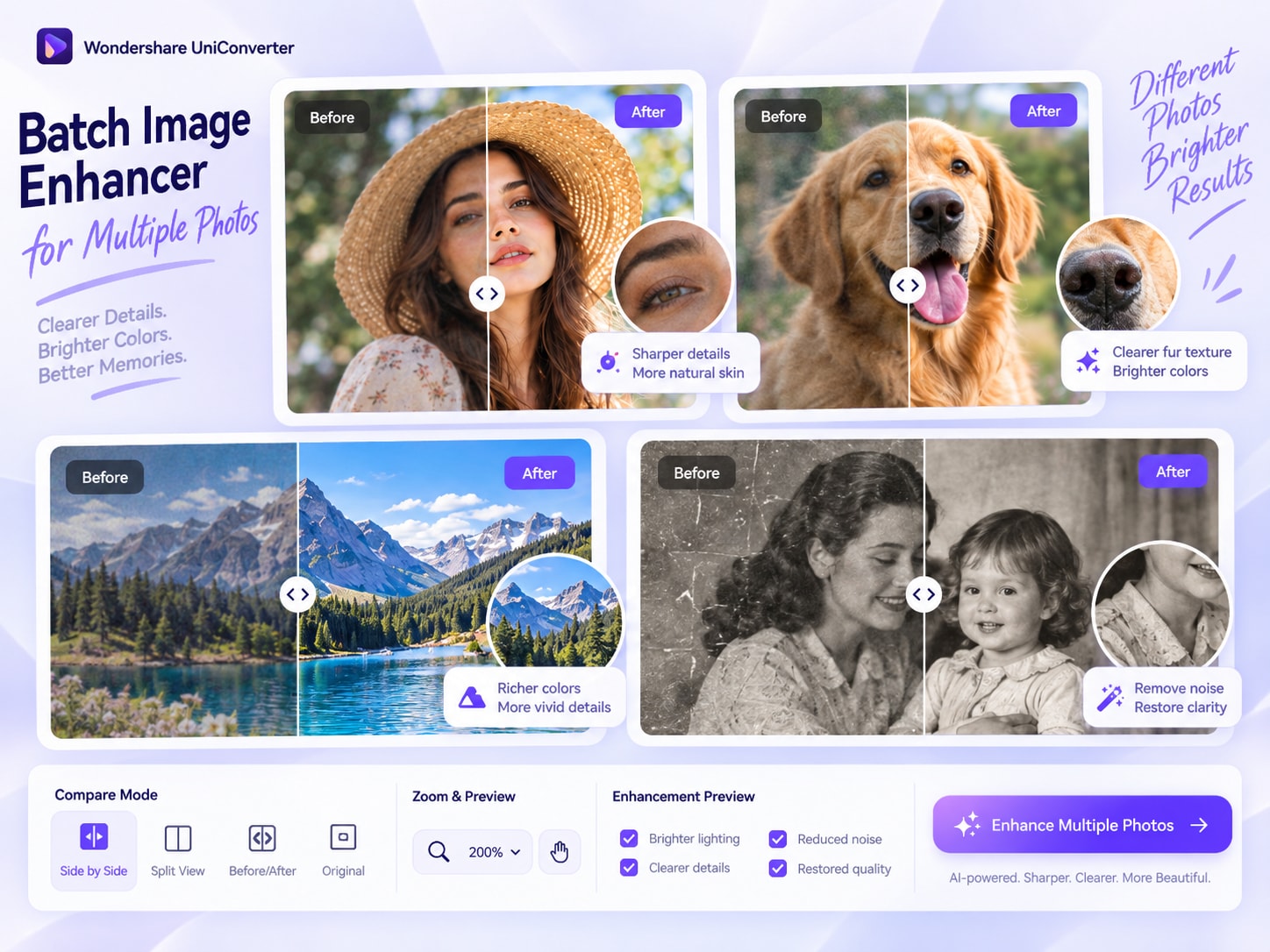 Targeted AI image enhancement tools for different photo problems