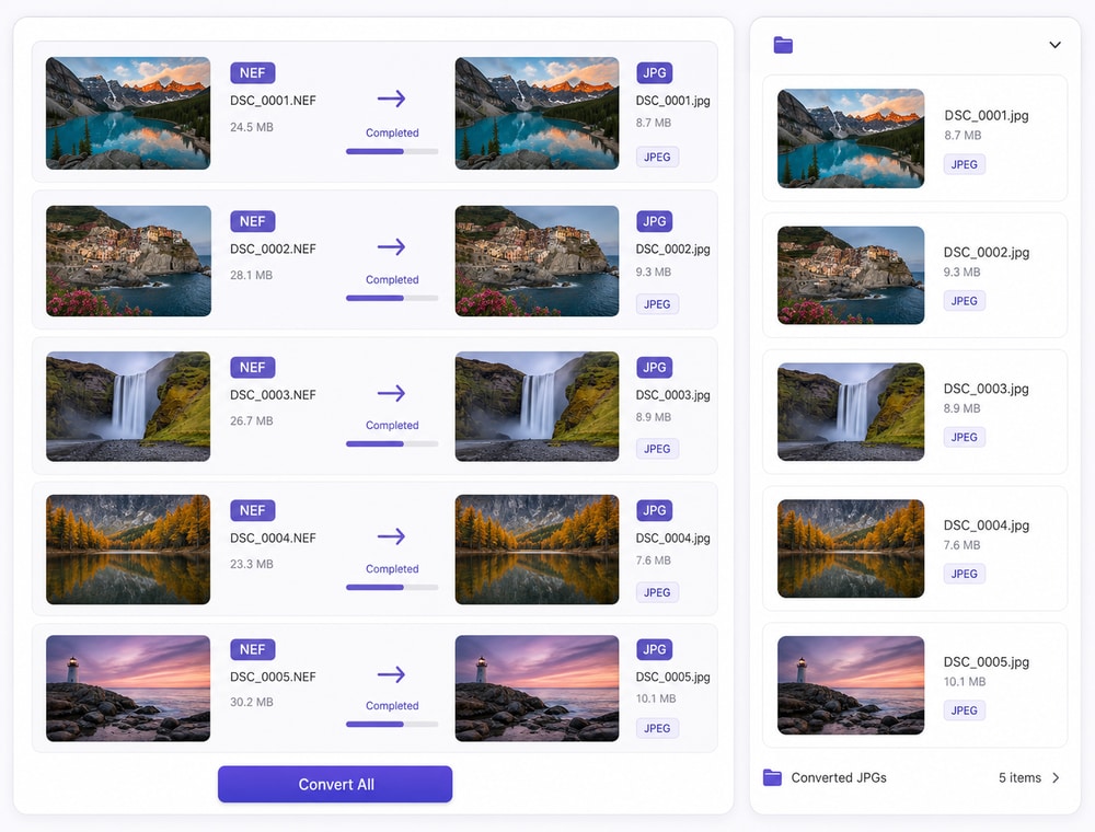 Prepare Supported Nikon NEF Photos as JPG Delivery Copies