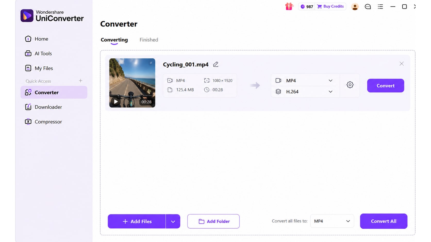 Converting a Ray-Ban Meta video to MP4 H.264 in UniConverter
