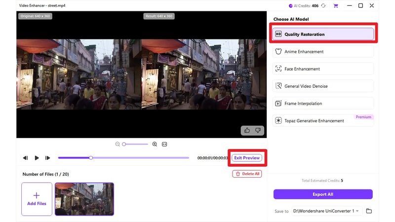 Selecting an AI Video Enhancer model for a blurry Instagram source video