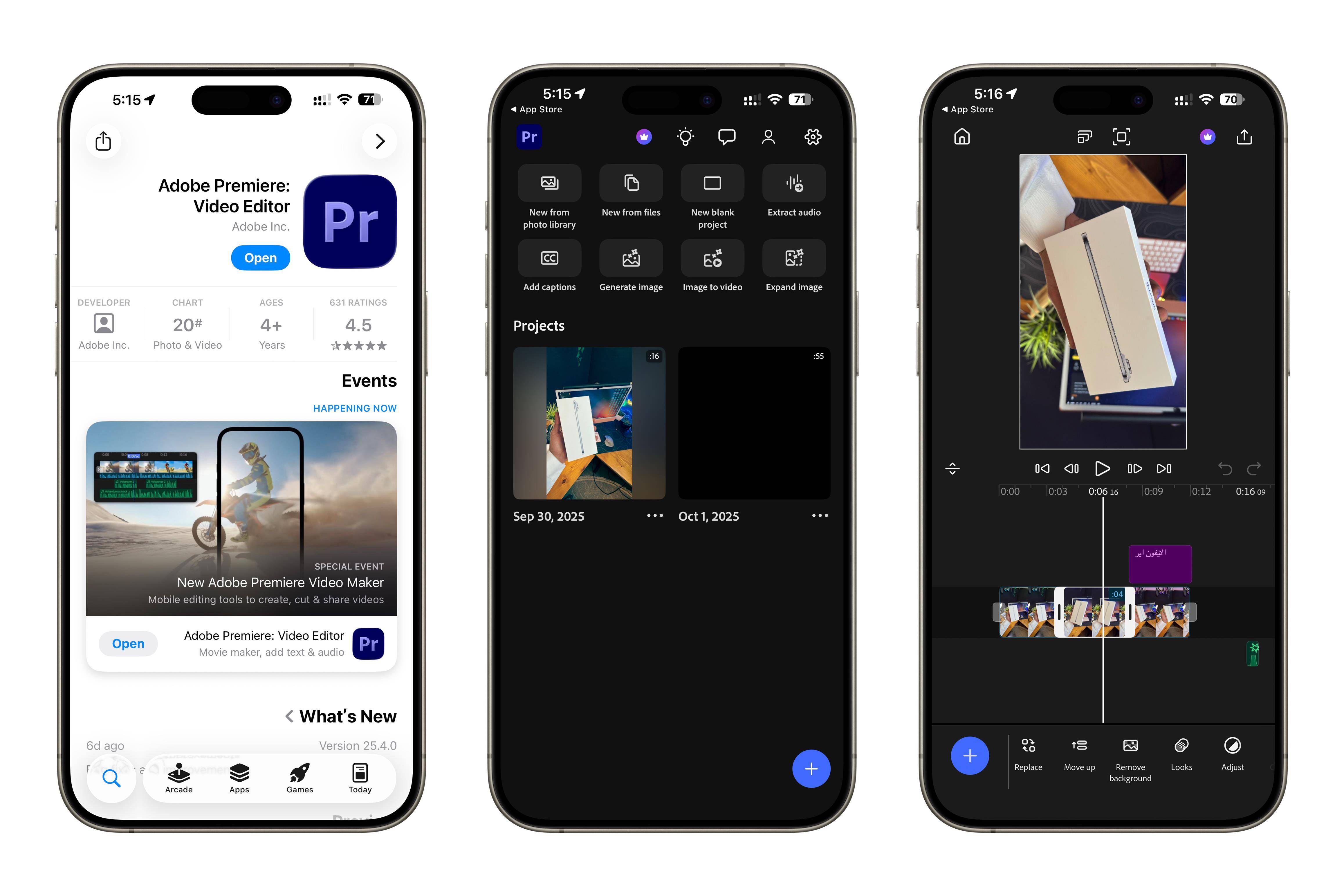Adobe Premiere mobile video editing app with color correction and high-quality export controls