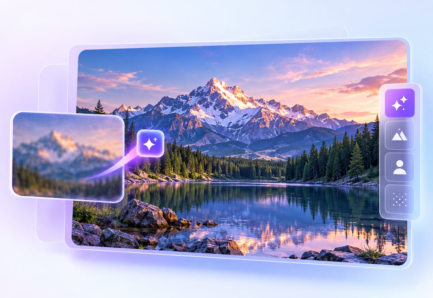 UniConverter AI Video Enhancer for Mac illustration showing blurry footage becoming clearer