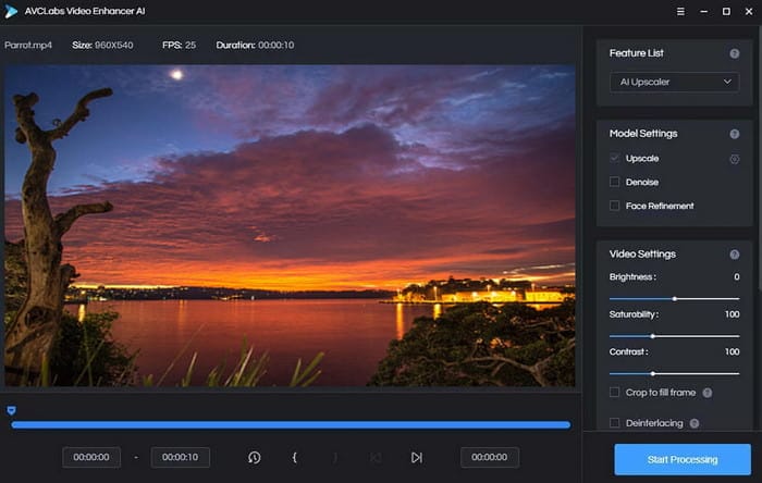 AVCLabs Video Enhancer AI interface showing its AI Upscaler mode