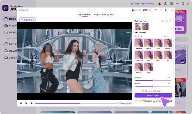 Preview blur coverage and export the processed video in UniConverter