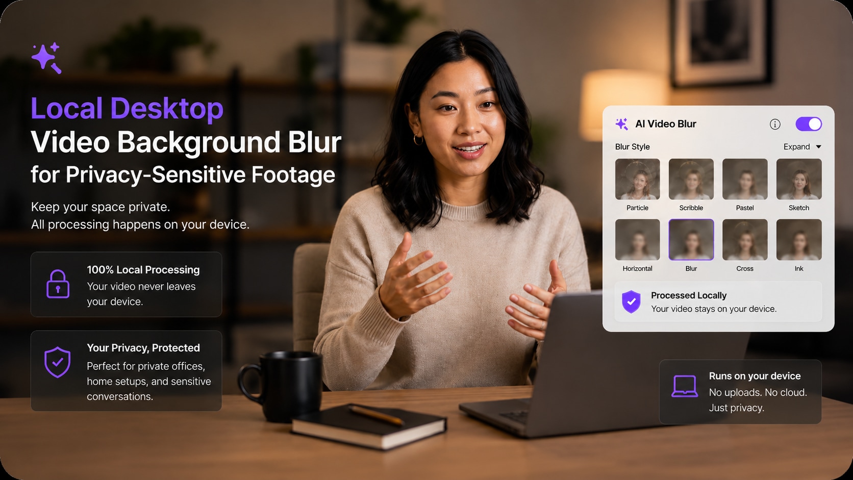local desktop video background blur for privacy sensitive footage