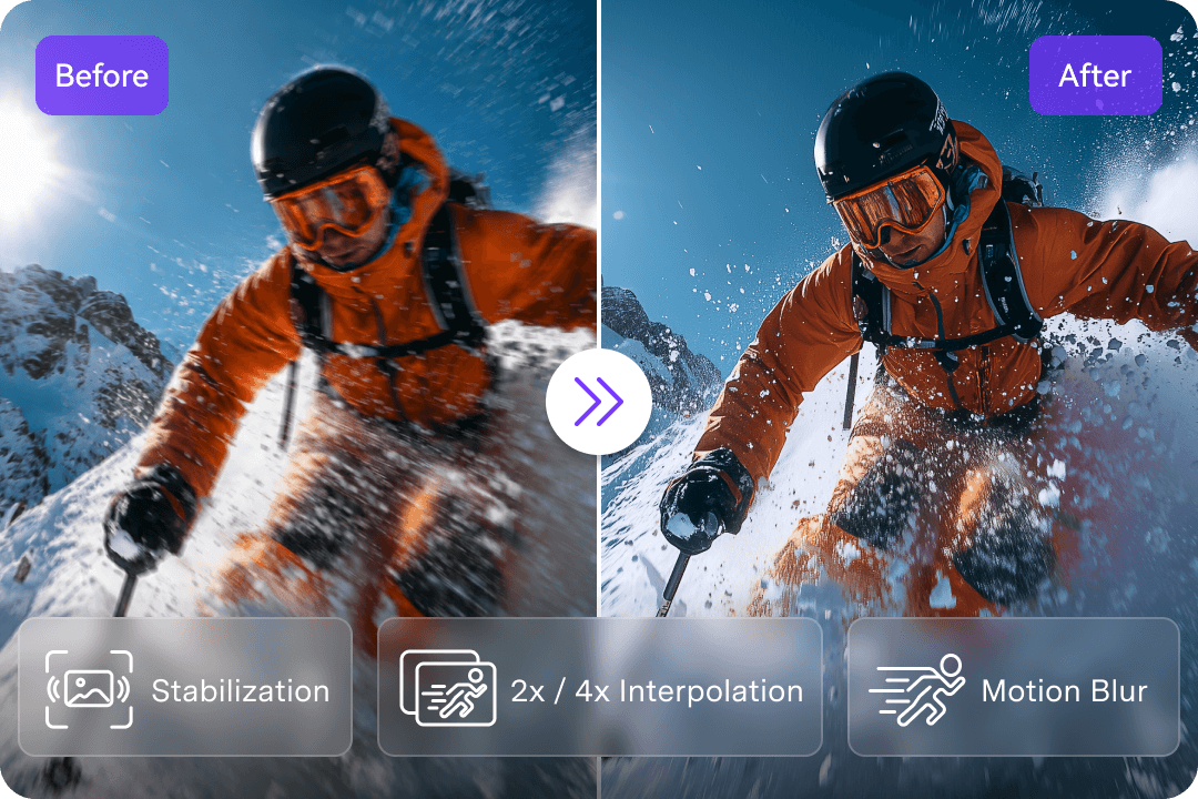 Video stabilization and frame interpolation illustrated on moving footage
