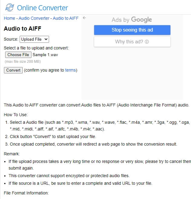 Convert auido to AIFF with Online Converter