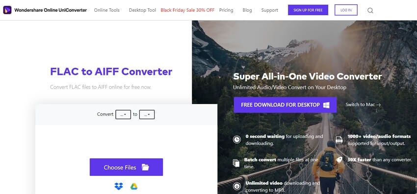 convert FLAC to AIFF free online with Online UniConverter