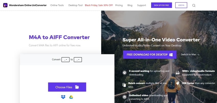 Convert M4A to AIFF online with Online UniConverter