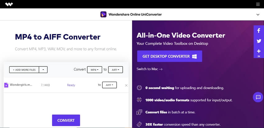 Convert MP4 to AIFF free online with Online UniConverter