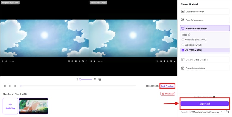 export AI-enhanced anime video