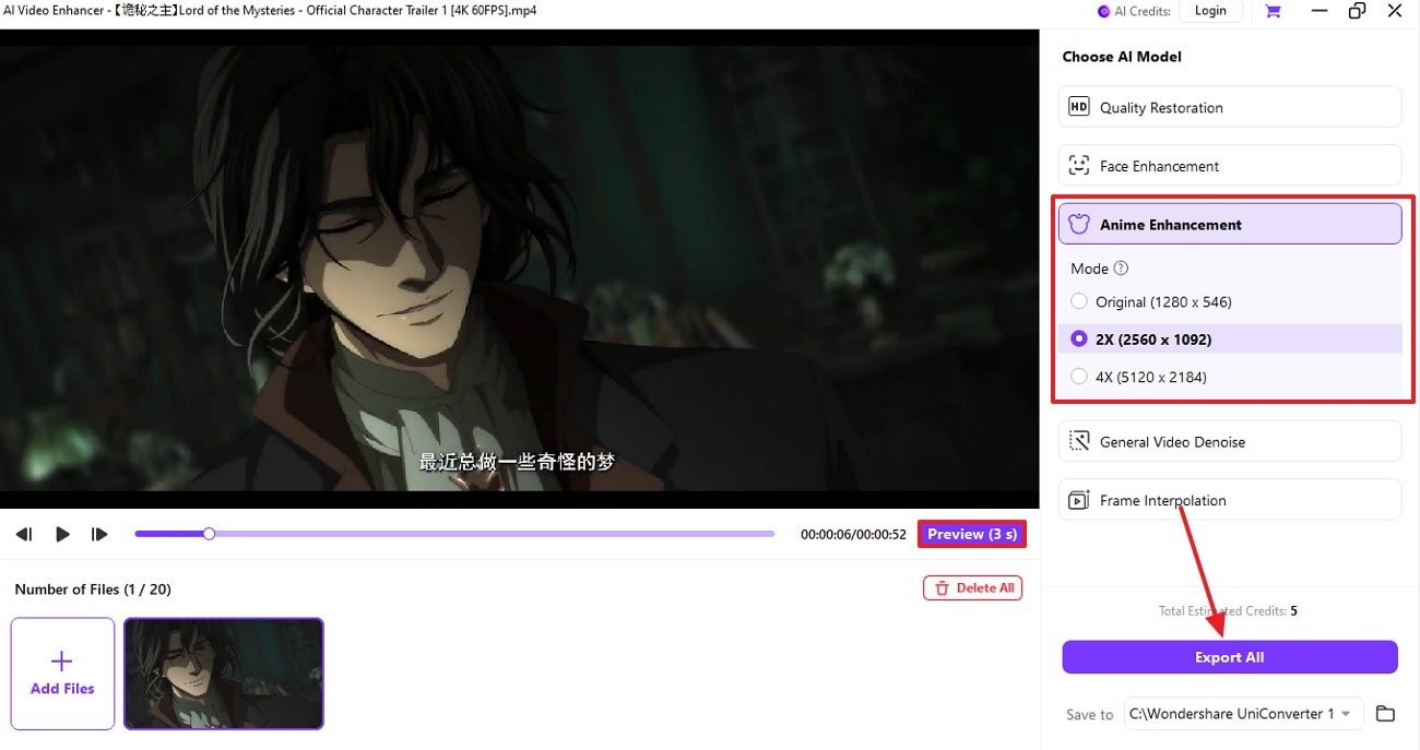 enhance and export anime from uniconverter
