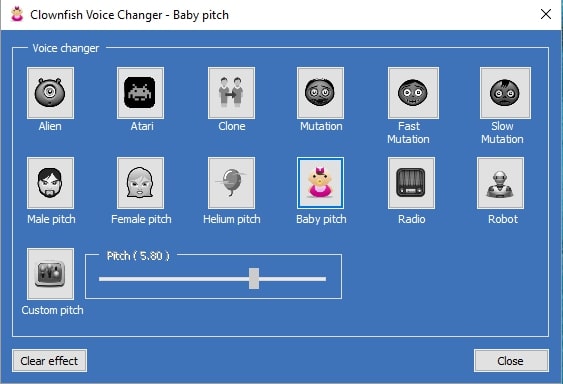 Vue d'écran du logiciel de changement de voix clownfish