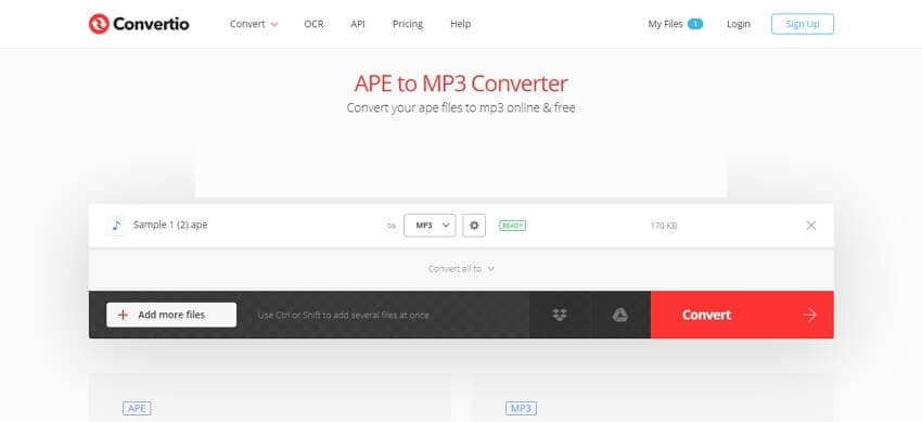Convert APE to MP3 with Convertio