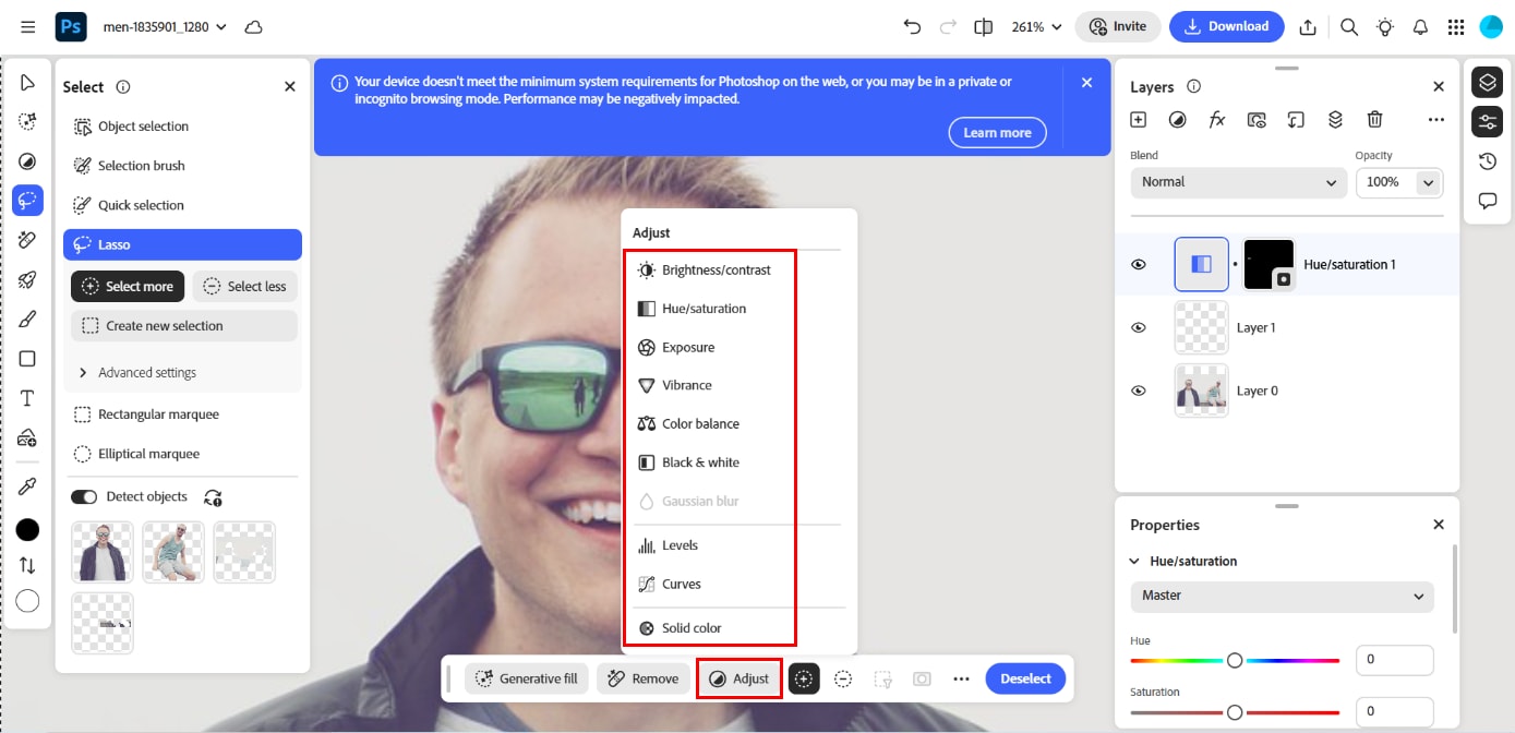 go to adjust section