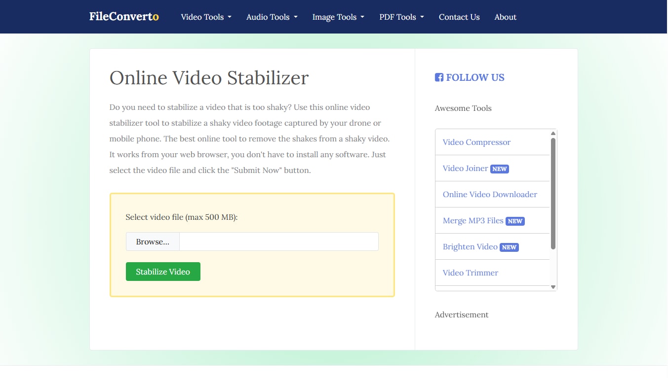 fileconverto online video stabilizer
