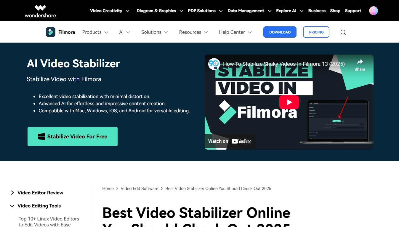 filmora free video stabilizer