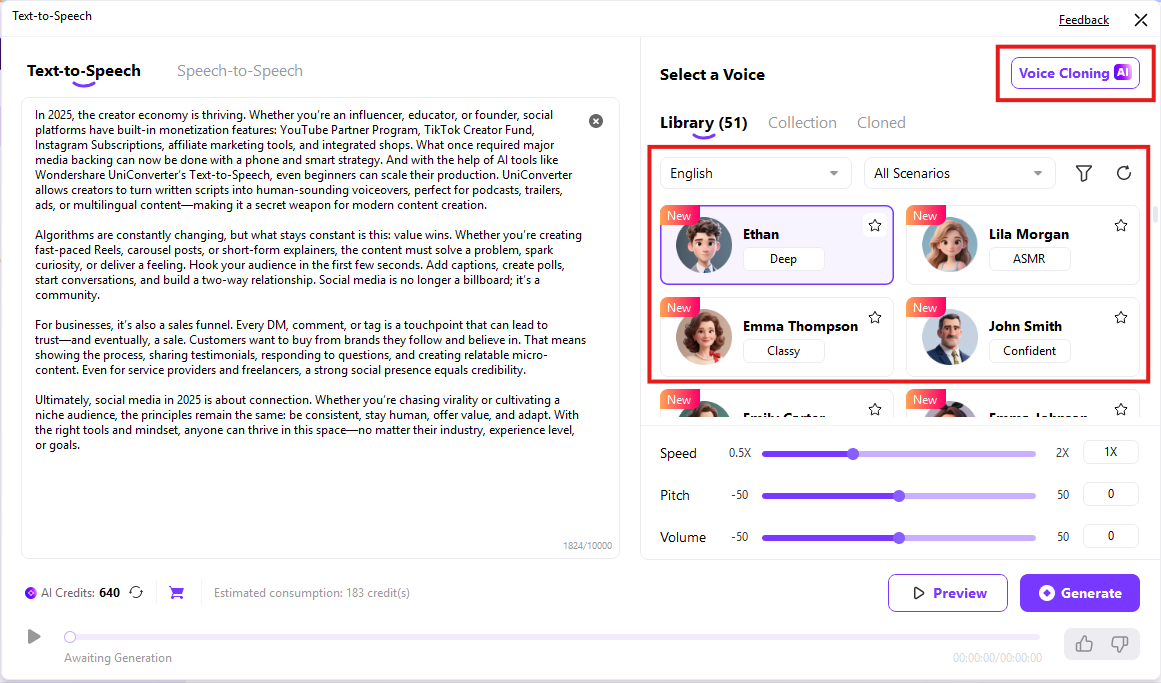 choose your voice and language