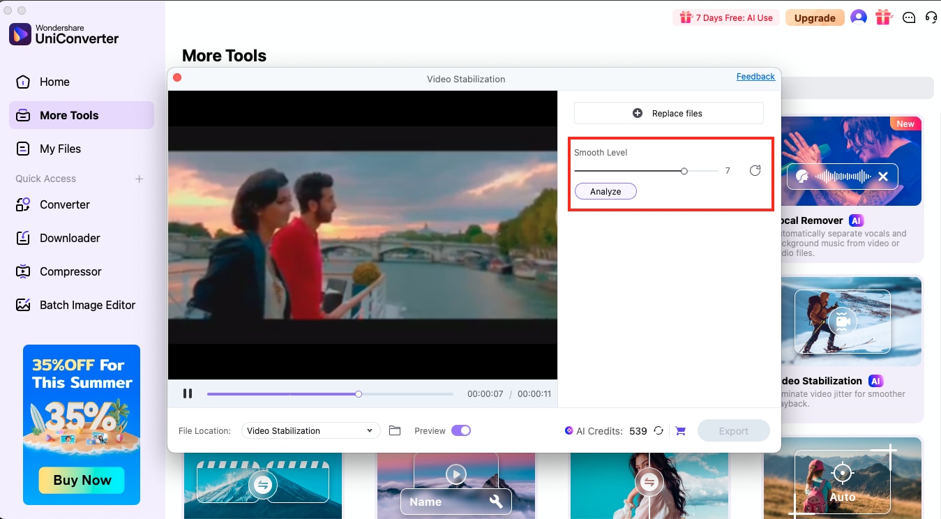 uniconverter video smooth level