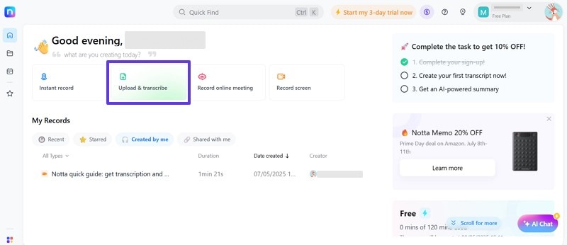 upload tiktok video generate transcription