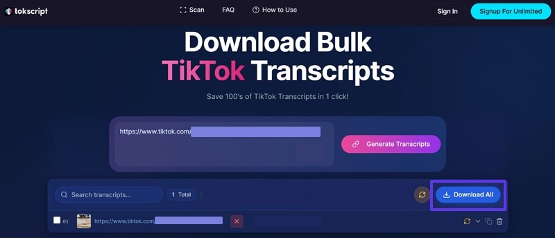 tiktok transcript generator tokscript