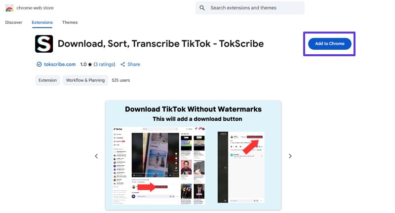 add chrome extension tokscribe tiktok transcription