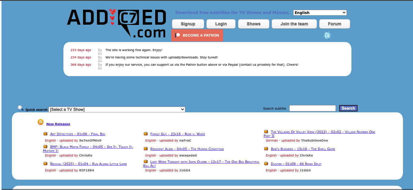 addic7ed homepage