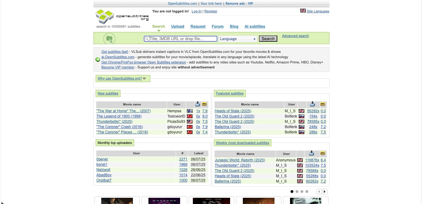opensubtitles.org homepage