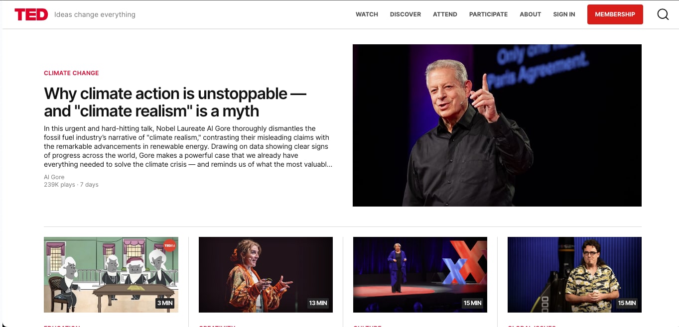 ted talks homepage