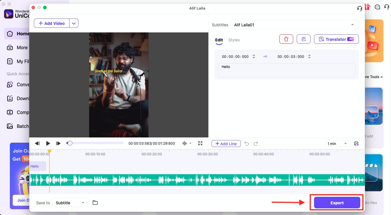 uniconverter subtitle export