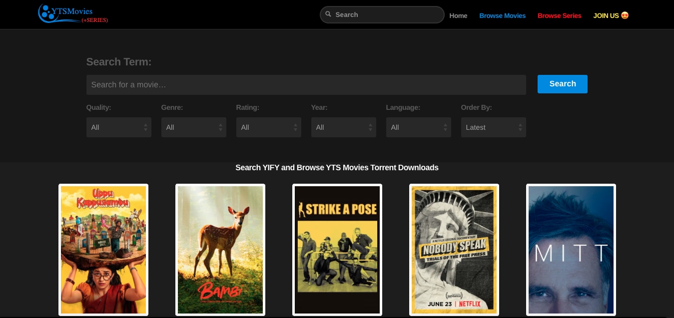 yify subtitles homepage