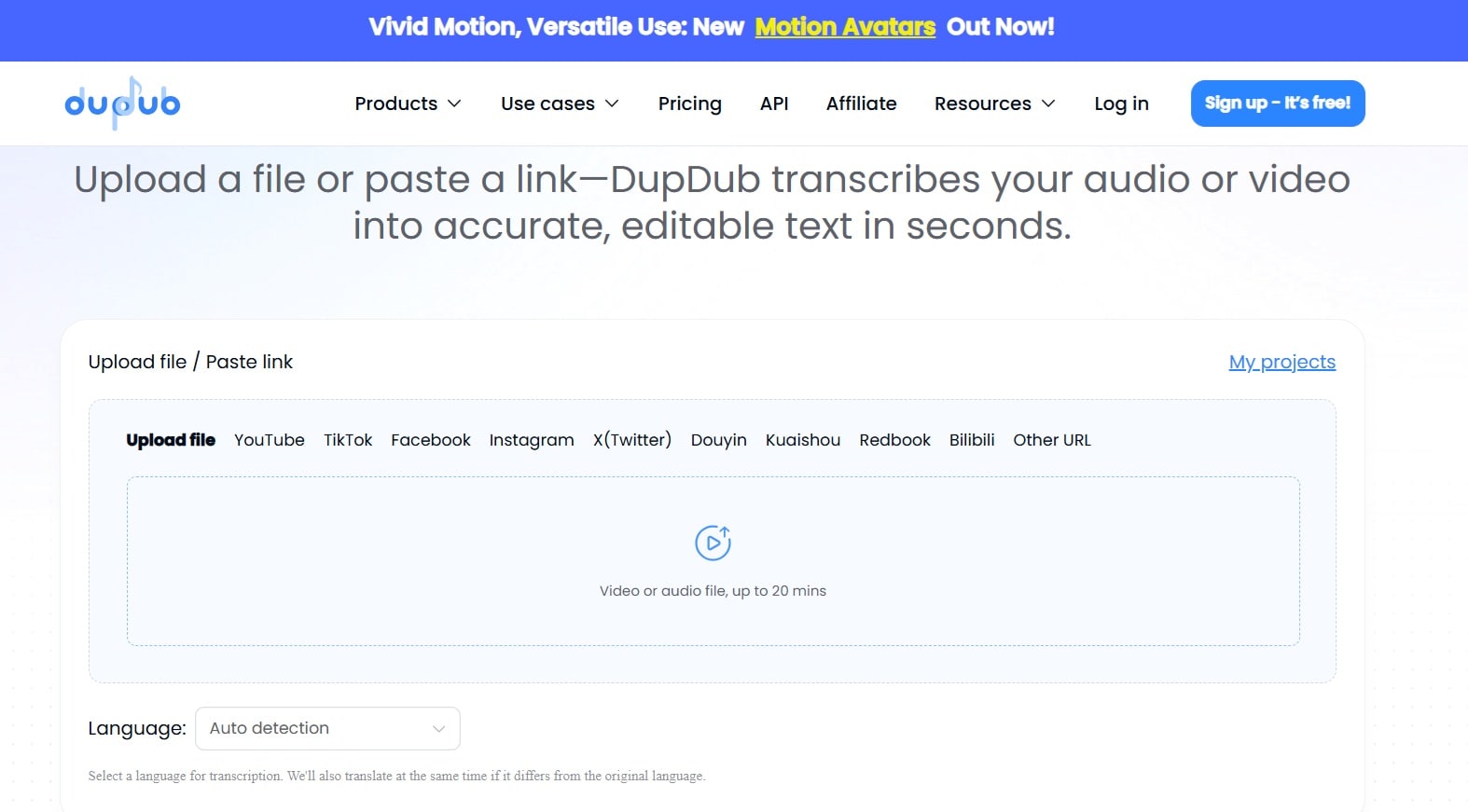 dupdub transcribe facebook videos
