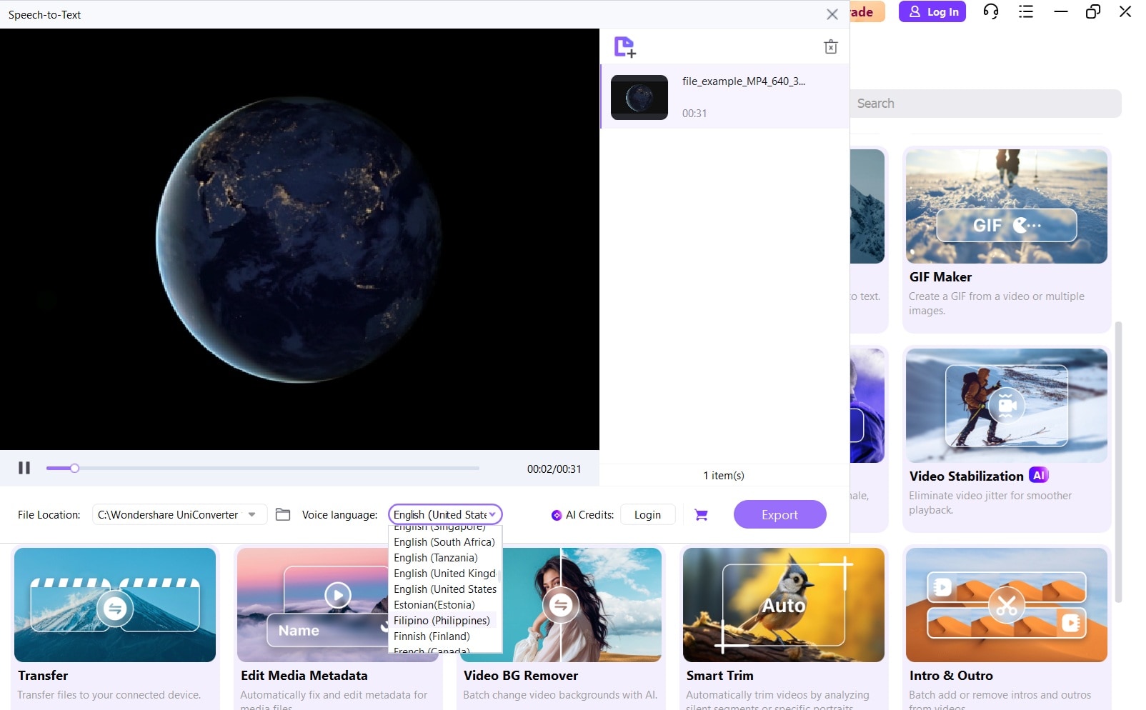 uniconverter transcribe video files