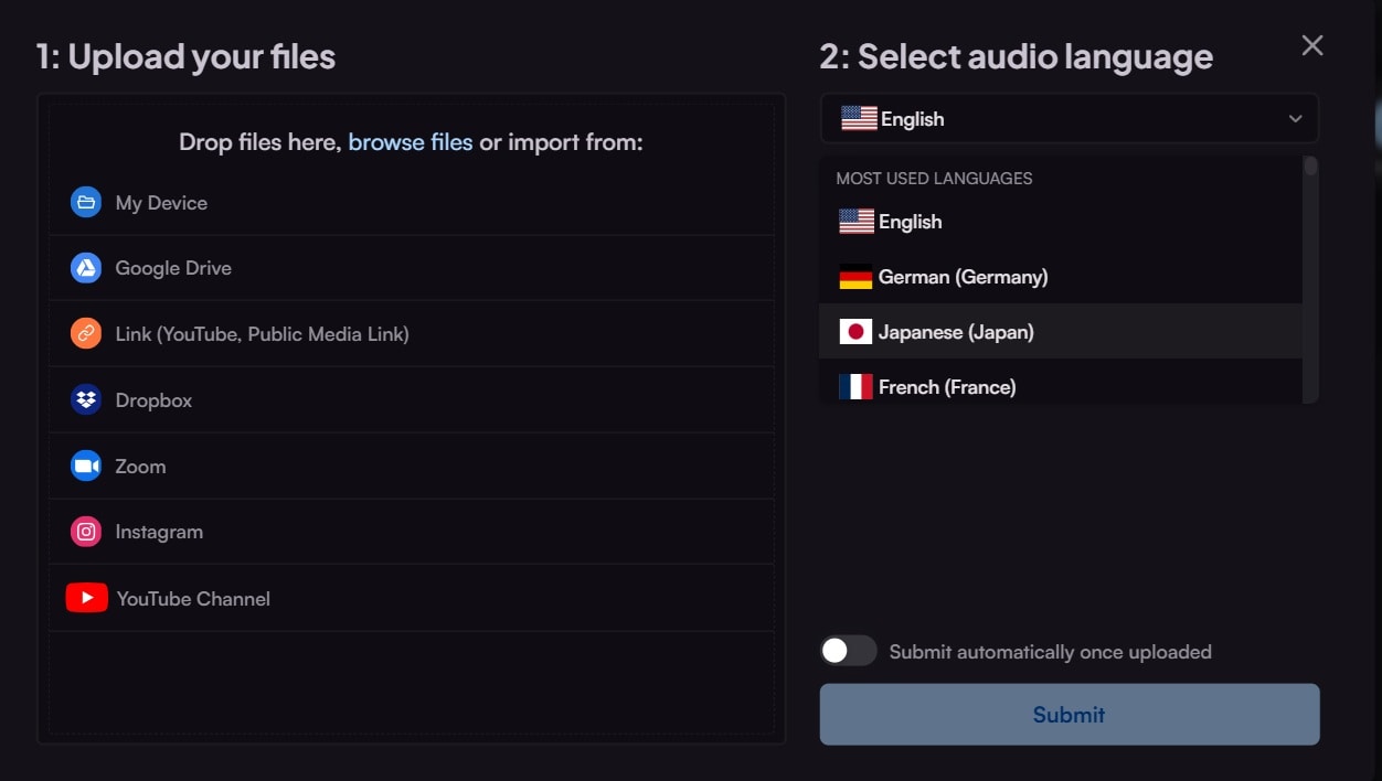 maestra ai choose audio language
