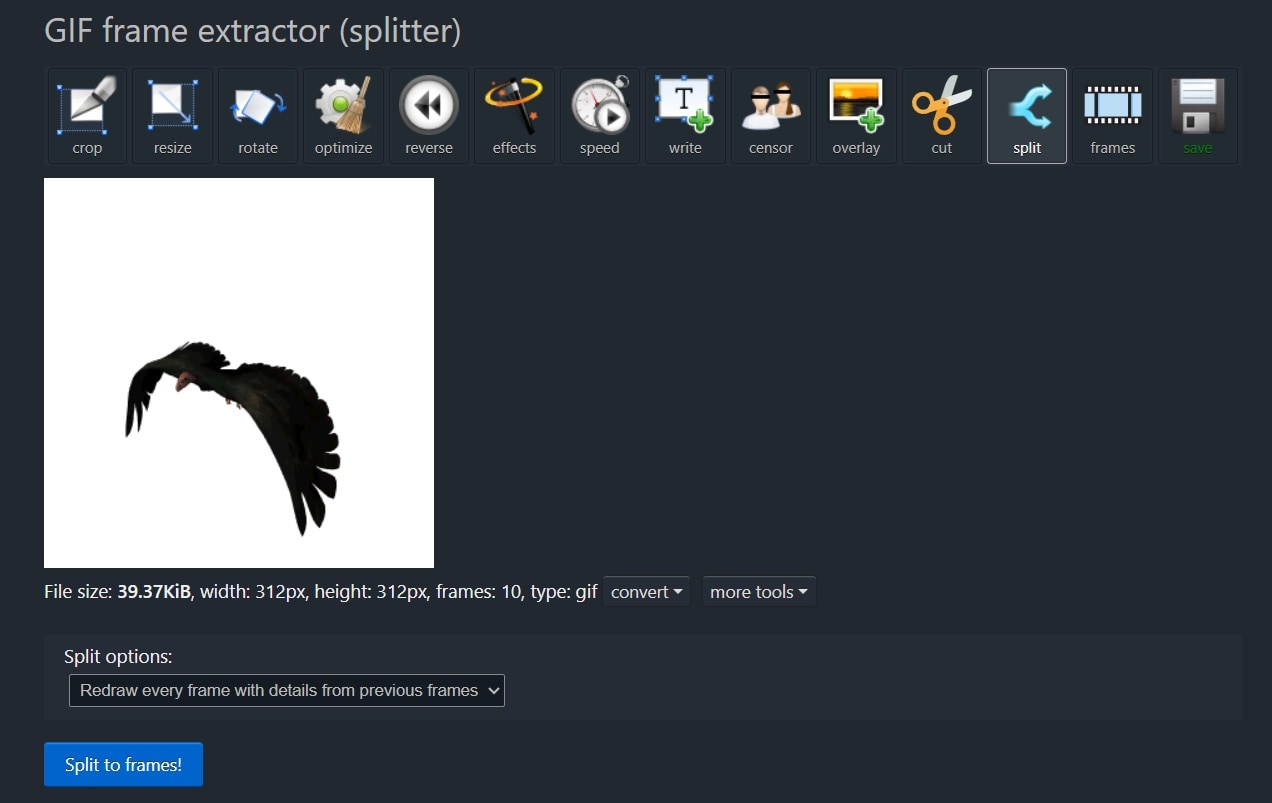 ezgif split to frames button