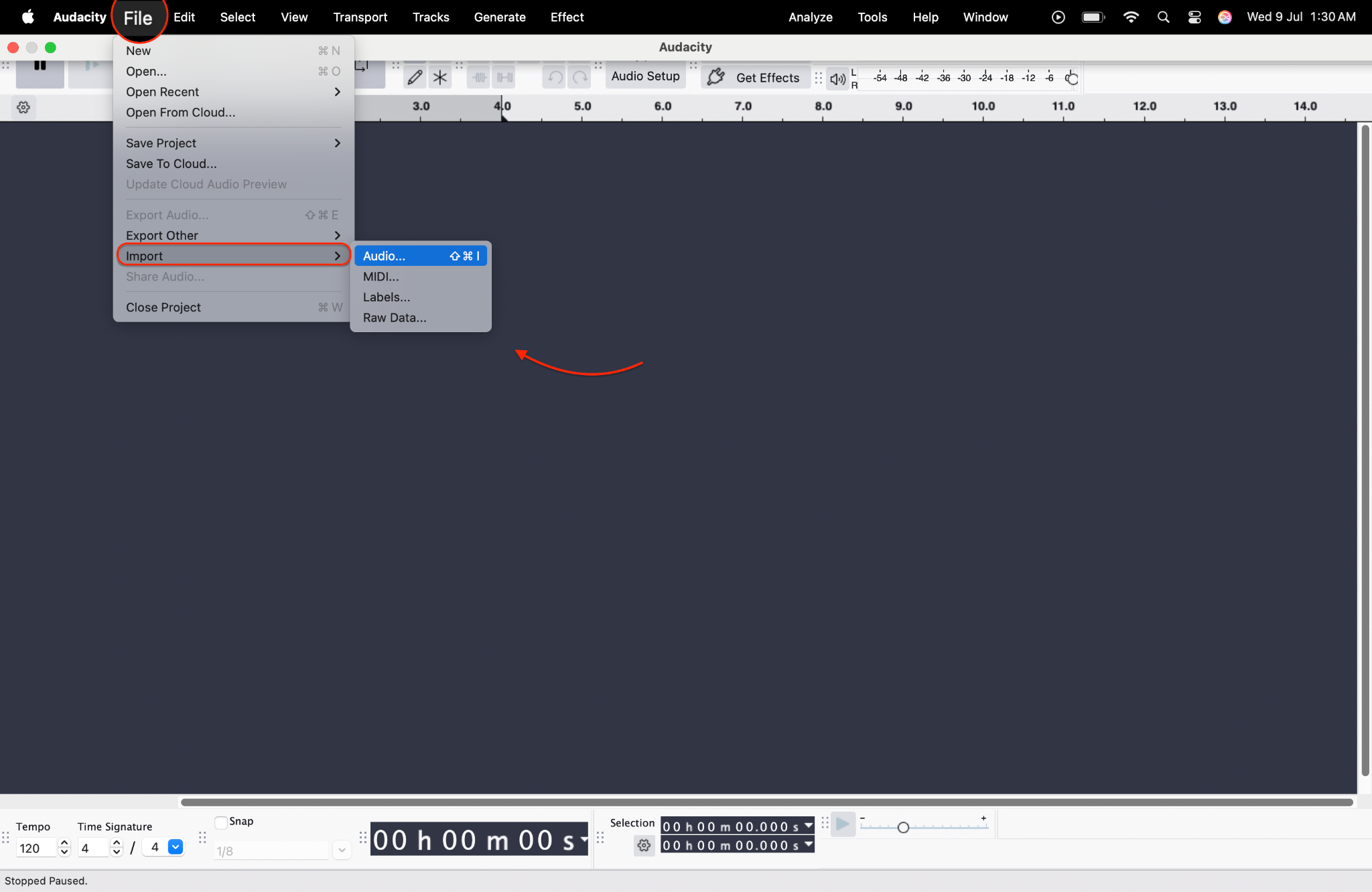 import and select your audio file
